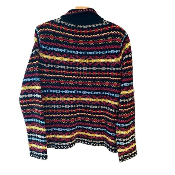 Designer Originals Sz M Black Chunky Knit Striped Full Zipper Weekend Shacket - Picture 2 of 6